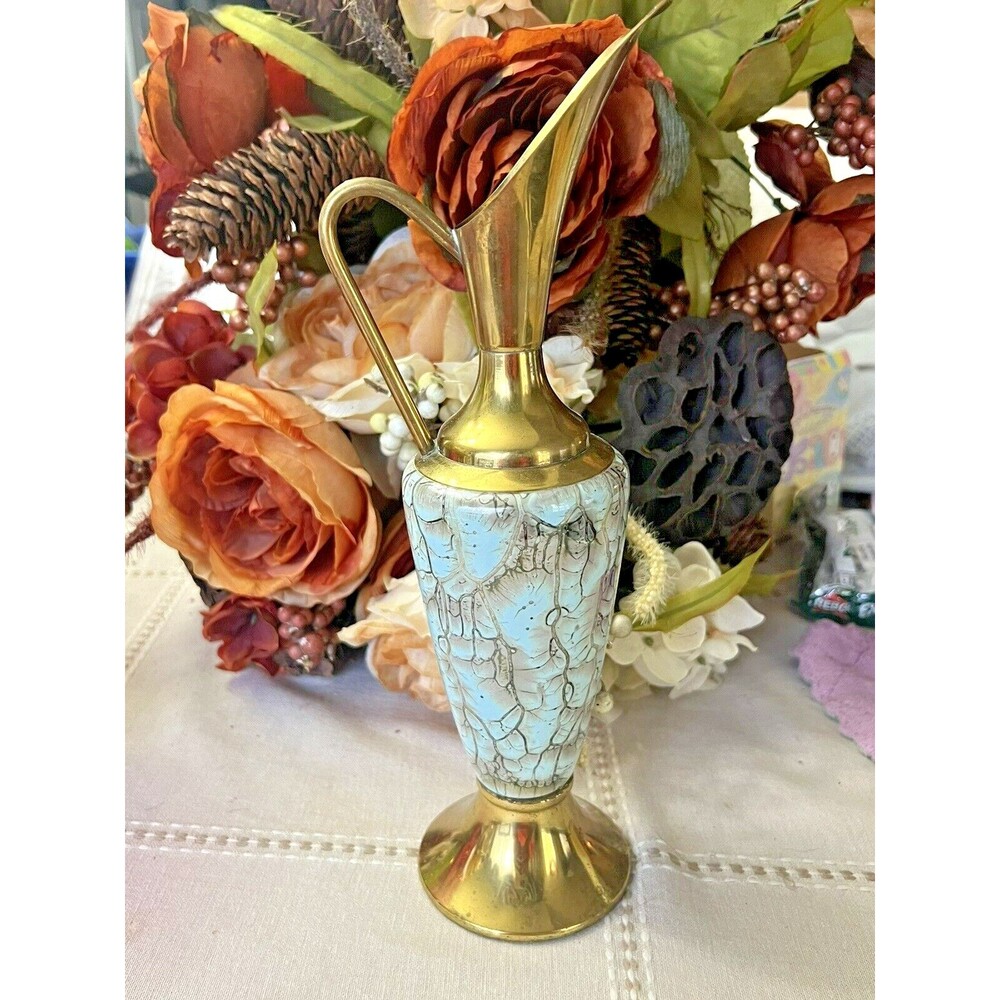 DELFT Holand Pitcher Urn Vase Brass with marbled body  11 Inches